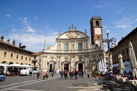 View of the medieval town of Vigevano in Lombardia