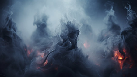 Dangerous fire and smoke on dark background. Halloween concept.の素材