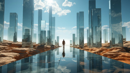 Conceptual image of Businessman walking on the road to success.の素材