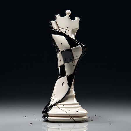 Abstract Noble Chess Piece in Black and White on a black background.の素材