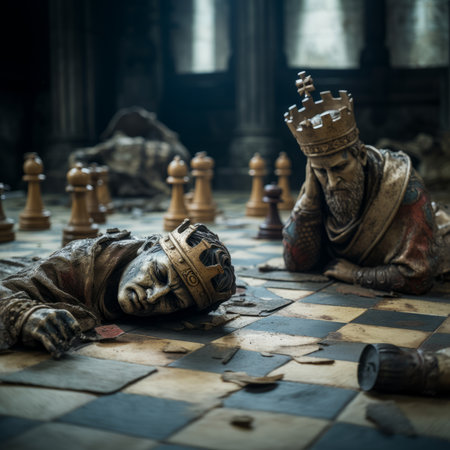 Gothic Chess Battle: Fallen Pieces in a Majestic Churchの素材