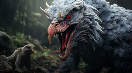 Giant vultures in the jungle. 3d rendering.の素材