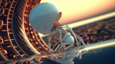 Otherworldly Astronaut on surreal Planet in space. 3D illustration. 3D CG. High resolution.の素材