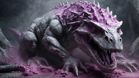 Fantasy monster with sharp teeth. 3D illustration. Fantasy.の素材