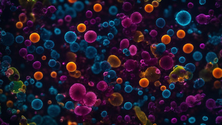 3d illustration of abstract multicolored background with human cells and virusesの素材