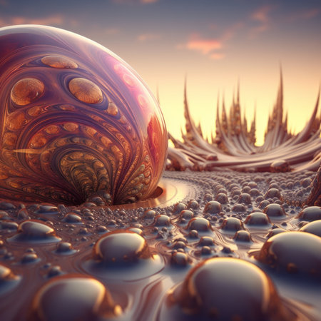 3D surreal illustration. Sacred organic geometry. Mysterious psychedelic relaxation pattern. Fractal abstract texture.の素材