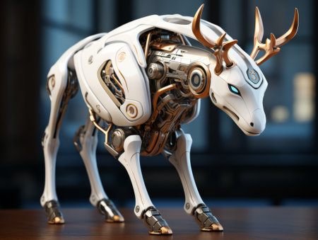 Robot model with antlers. 3d rendering. Computer digital drawing.の素材