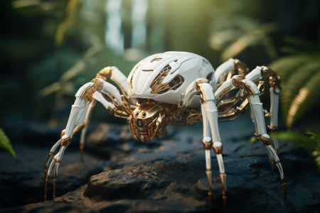3d rendering of a halloween spider sitting on a rockの素材