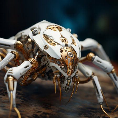 3d rendering of robot made of metal on a dark background.の素材