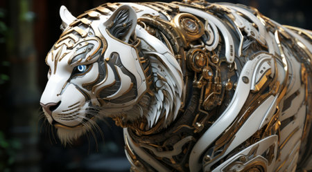 Close-up of a tiger's head in the form of a lionの素材