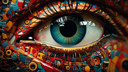 Close-up of human eye with abstract colorful pattern. 3D renderingの素材