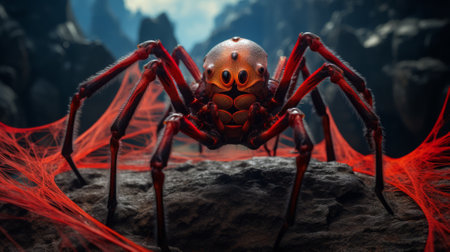 otherworldly creepy spider with its spiderweb, Close-Up.の素材