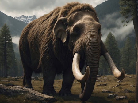 Woolly Mammoth, an enormous mammal. Extinct animal in prehistoric Environment.の素材