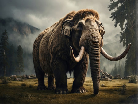 Woolly Mammoth, an enormous mammal. Extinct animal in prehistoric Environment.の素材