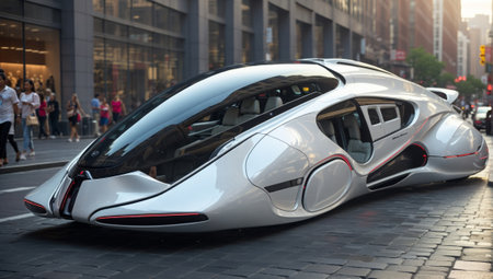 Futuristic concept vehicle in the city.の素材