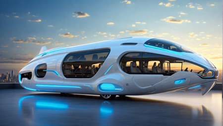 3D rendering of a brand-less generic concept car in the skyの素材