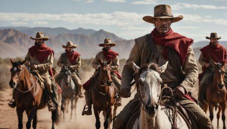 Unidentified cowboy riding his horse in the desert.の素材