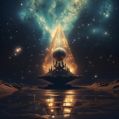 Abstract concept spaceship in space. 3D illustration.の素材