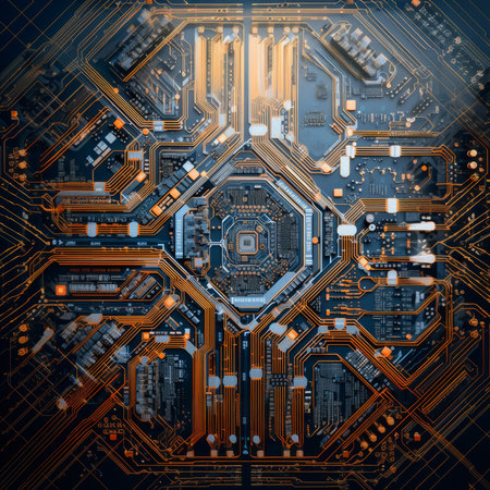 Circuit board. Electronic computer hardware technology. Motherboard digital chip. Tech science background.の素材