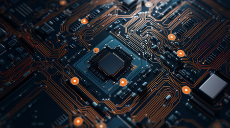 Circuit board close up. Technology background. 3d rendering.の素材