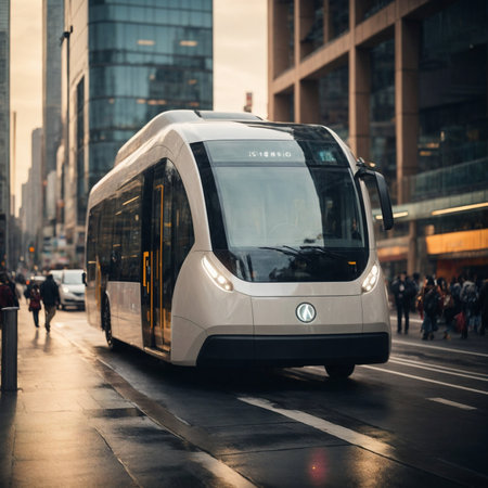 Modern electric tram on a city street.の素材