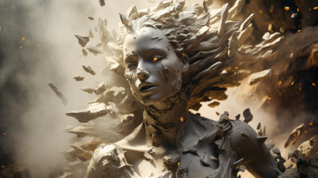 Beautiful face of a woman in the smoke. 3d renderingの素材