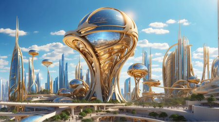 Futuristic concept city with abstract innovative Skyscrapers and Buildingsの素材
