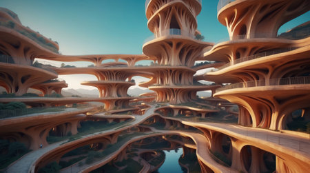 Aerial view of futuristic city. Futuristic city landscape. 3d renderingの素材