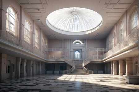 The interior of a giant empty Hall in Renaissance style. 3d renderの素材