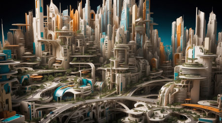 3D illustration of a futuristic city in the form of a cityの素材