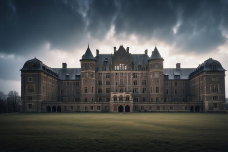 Castle in the evening, with a cloudy sky. 3d renderの素材