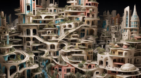 Miniature city on black background. 3d render illustration. Digital illustration.の素材