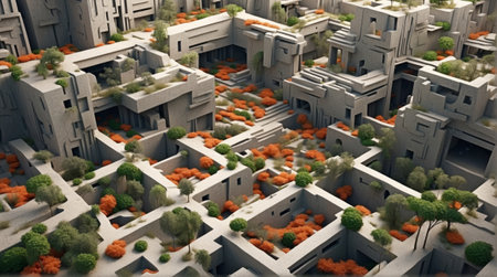 3d model of an abstract city in the form of a maze.の素材