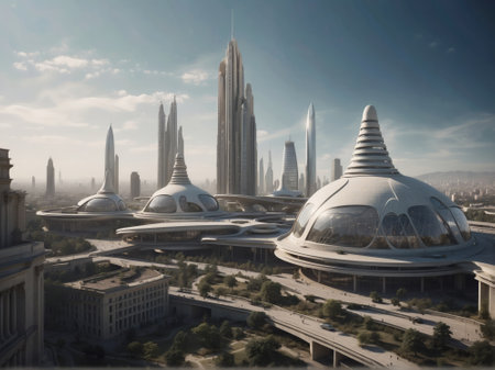 Dubai, United Arab Emirates - 3D rendering of the Dubai skylineの素材