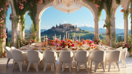 Wedding in Tuscany, Italy. Table set for an event.の素材