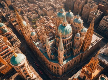 Aerial view of St. Stephen's Basilica in Budapest, Hungaryの素材