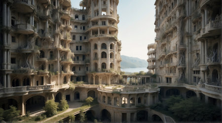 Giant Beautiful Fantasy Building with Arches and Greenery.の素材