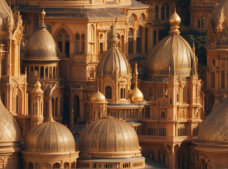 Jaisalmer, Rajasthan, India. Close-up of the golden domes of the Jaisalmer Palace.の素材