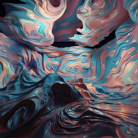 Abstract background of blue and pink acrylic paints in the form of wavesの素材