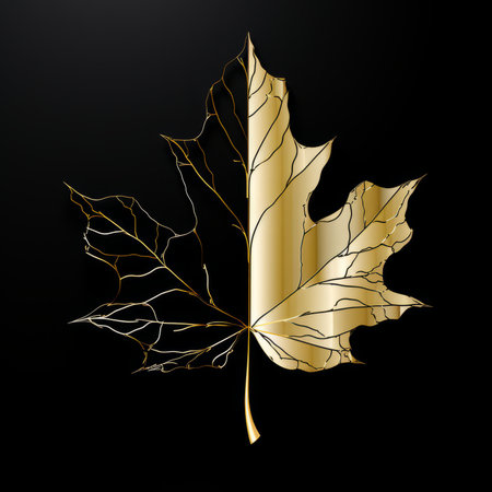 Maple leaf split in golden an black. Vector illustration.の素材