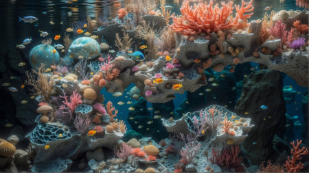 Underwater view of colorful corals and tropical fish. Underwater world.の素材