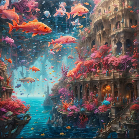 Fantasy world of the underwater world. Fantastic world of the underwater world.の素材