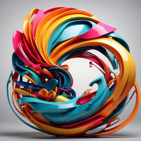 3d render, abstract background with multicolor curved ribbonsの素材