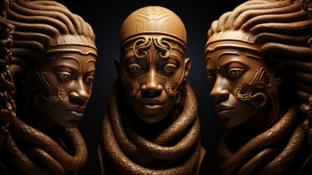 Egyptian statuettes on a black background. 3d renderingの素材