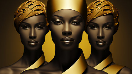 Egyptian women in gold jewelry. 3d illustration.の素材