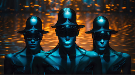 3d rendering of cyber mannequins in black and blueの素材