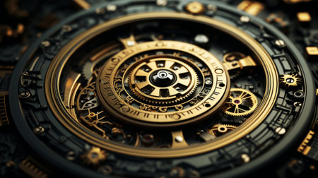 Closeup of the mechanism of a mechanical watch. 3D renderingの素材