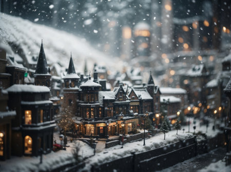 Snowfall in the city. Christmas and New Year holidays concept.の素材