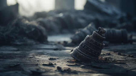 Stone ruins on the ground in the fog. Selective focusの素材