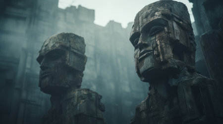 Ancient statues of the gods of the ancient civilization. 3D renderingの素材